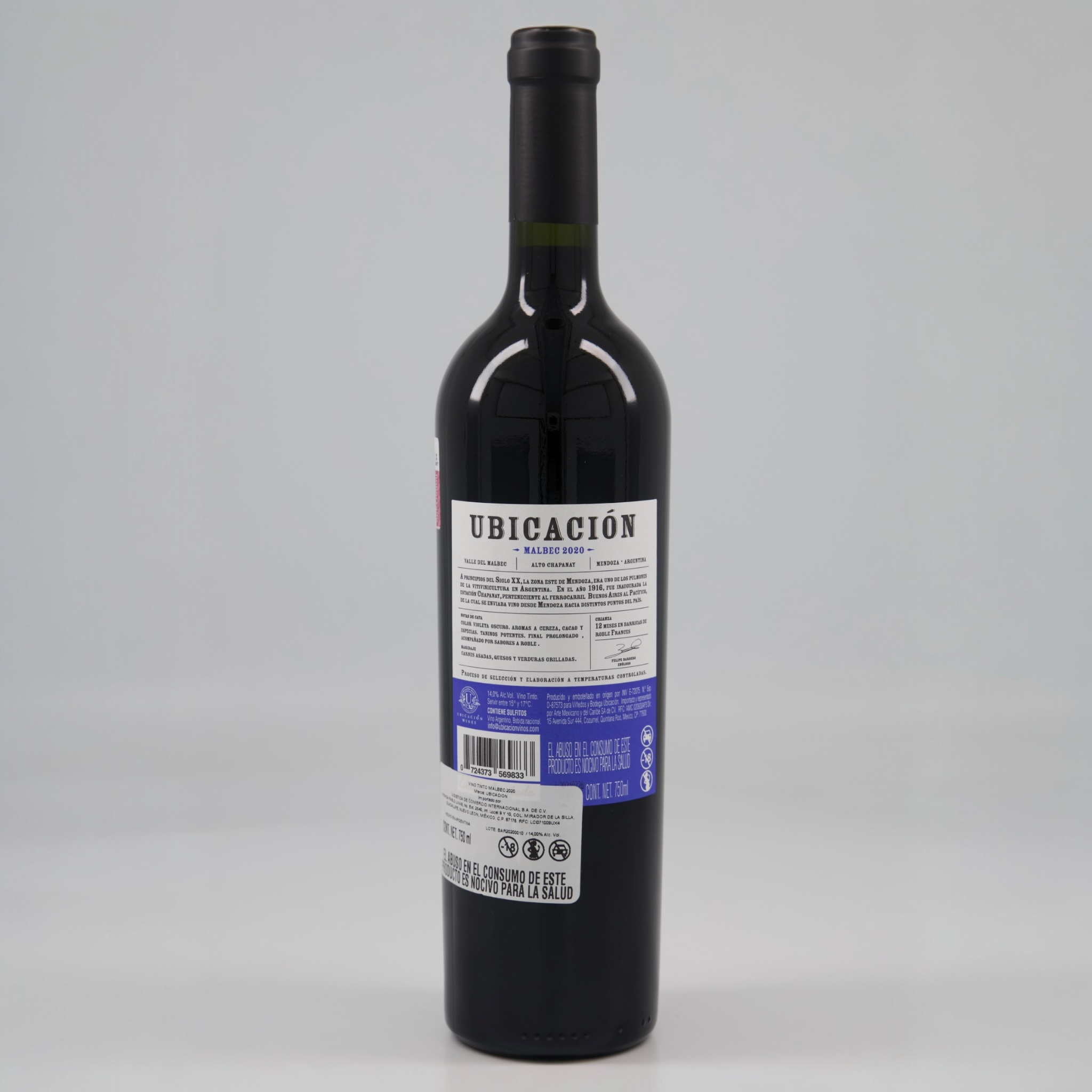 Malbec 2020 de Ubicacion Wines 12 meses en barrica de roble francés - Mendoza, Argentina