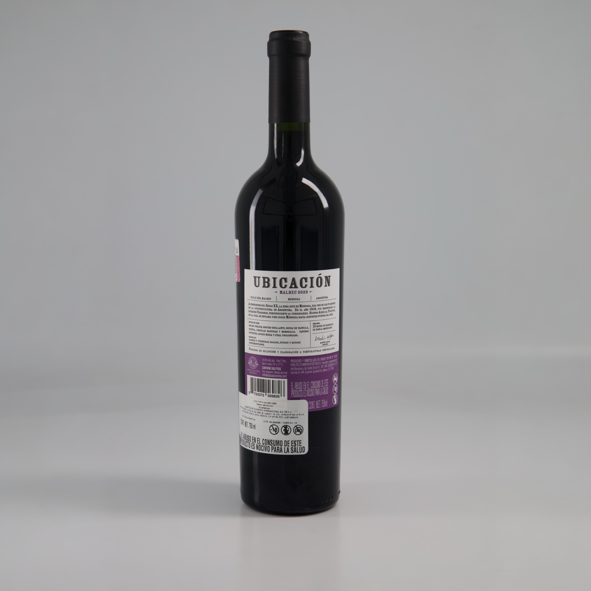 Malbec 2020 de Ubicacion Wines 12 meses en barrica de roble americano - Mendoza, Argentina